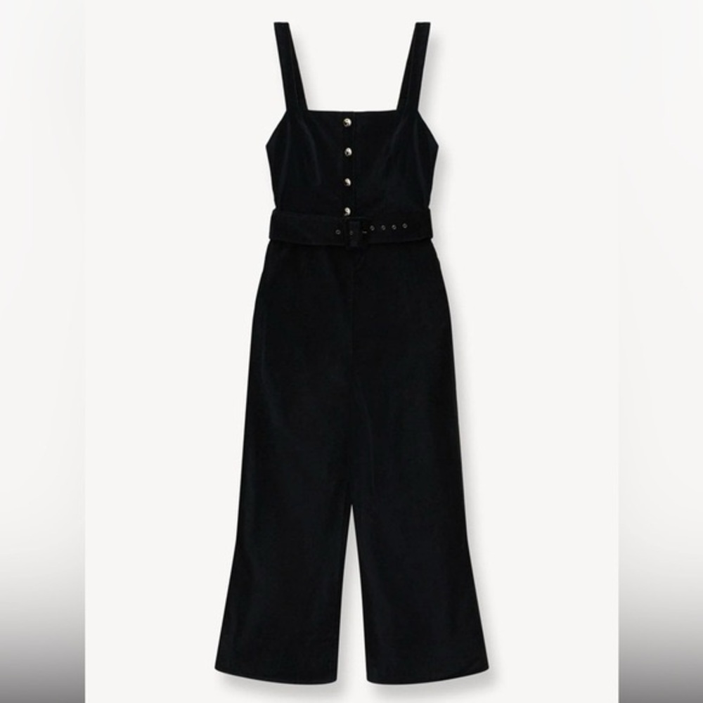 Staud Primrose Jumpsuit Sleeveless Black Velvet Yin Yang Buttons Belted 6